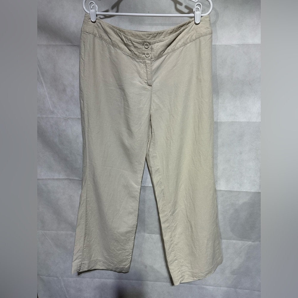 J. Jill Love Linen 12P Wide Leg Cropped Pants 2 Button Zip Lagenlook Natural Tan